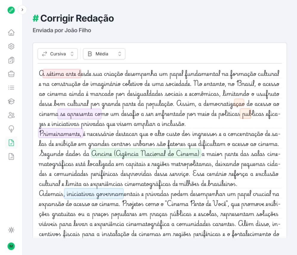 Captura de tela do sistema de correção de redações